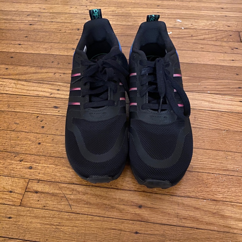 Adidas Black Sneakers with Pink Stripes